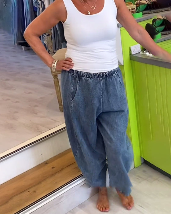 Jeansy Z Elastycznym Pasem W Stylu Casual