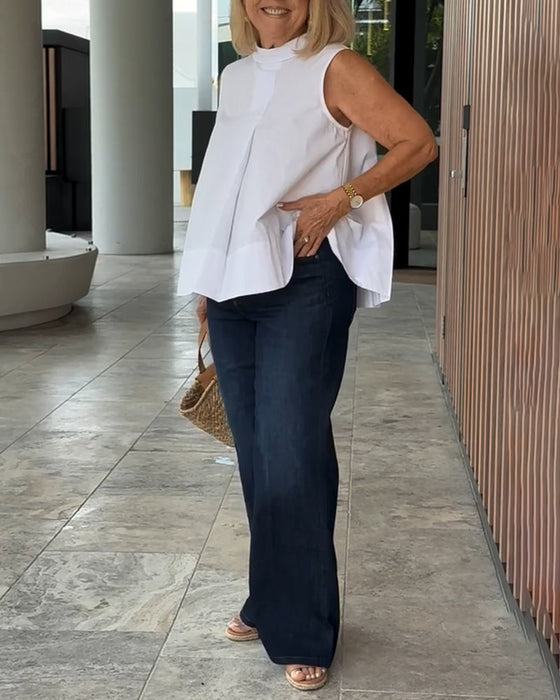 Bluzka Bez Rękawów Jednolita Prosta