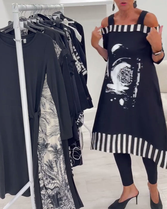 Sukienka Off-Shoulder Nieregularny Luźny Print