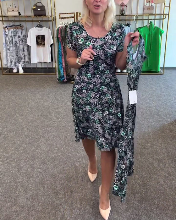 Sukienka Elegancka Wysmukła Talia Drukowana