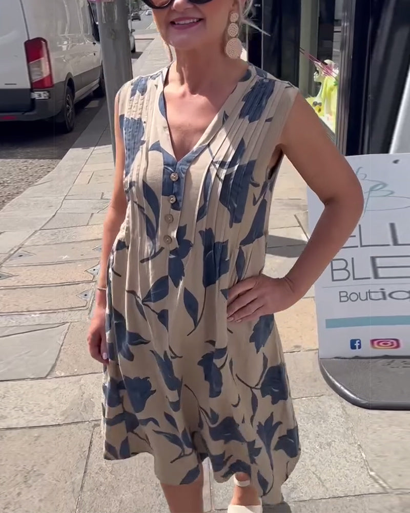 Sukienka Dekolt W Serek Bez Rękawów Drukowana