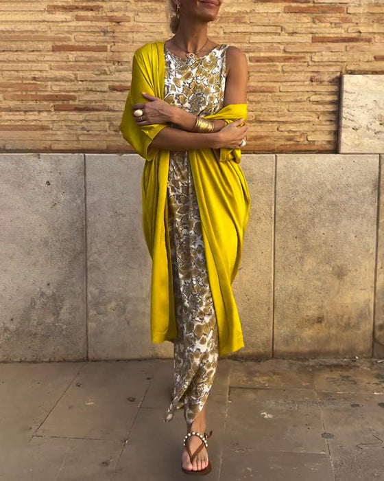 Elegancki dwuczęściowy zestaw z nadrukiem vintage