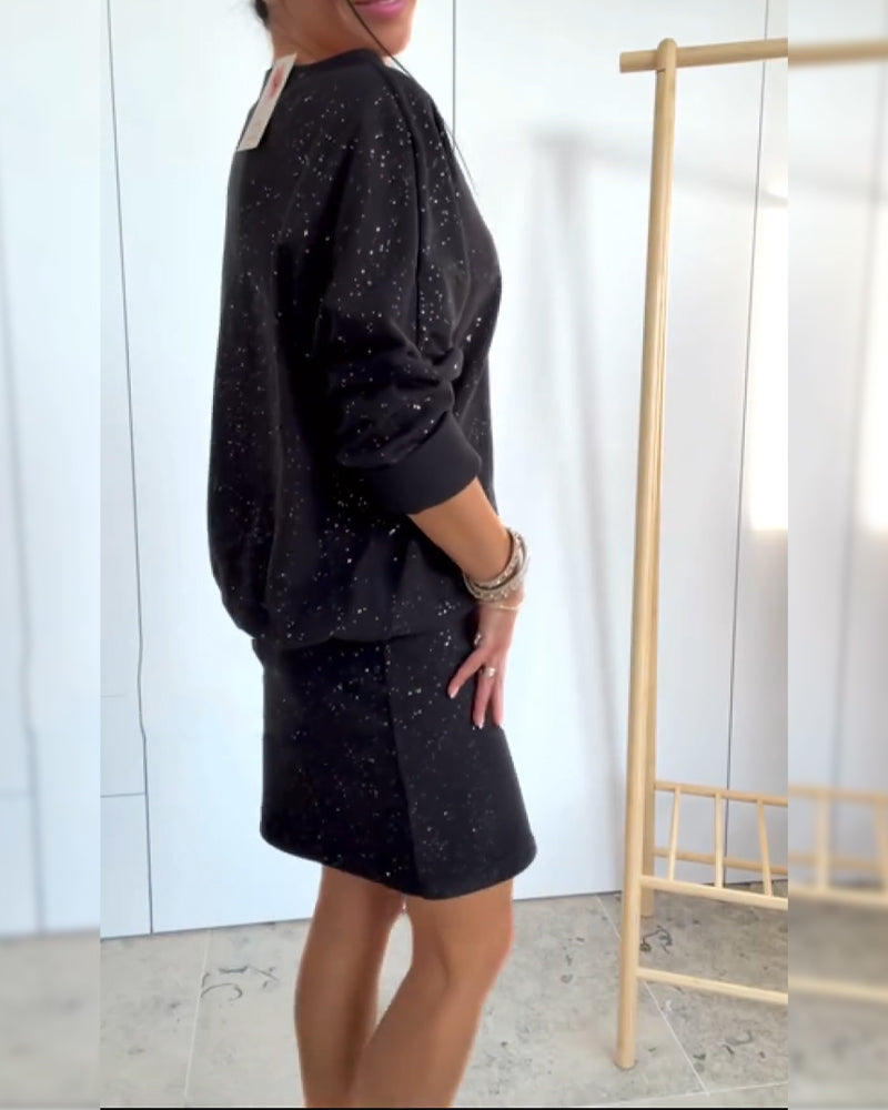 Sukienka Okrągły Dekolt Drobny Brokat Modna