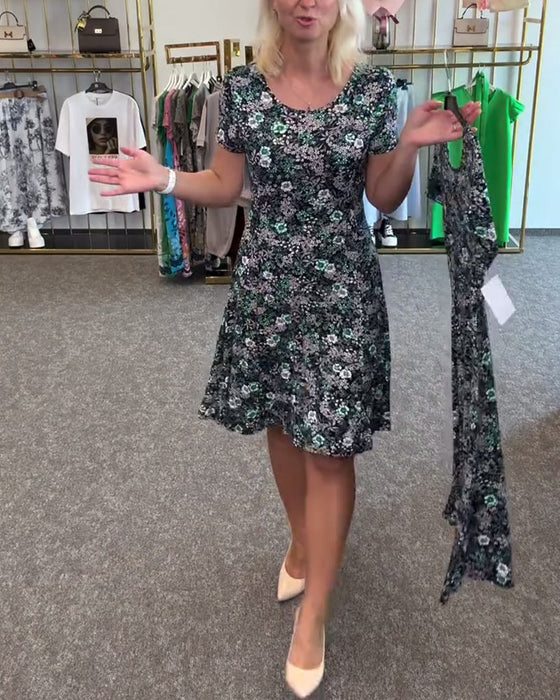 Sukienka Elegancka Wysmukła Talia Drukowana