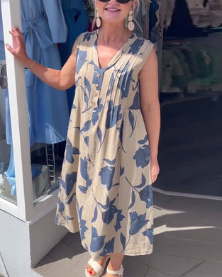 Sukienka Dekolt W Serek Bez Rękawów Drukowana