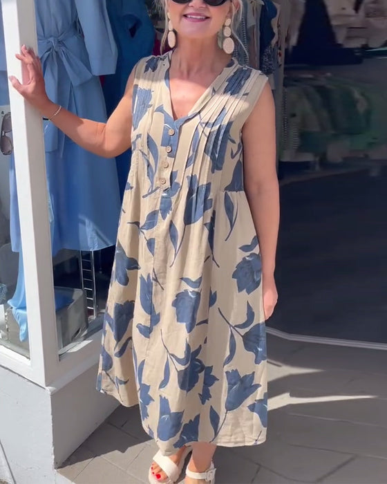 Sukienka Dekolt W Serek Bez Rękawów Drukowana