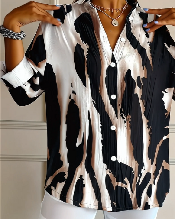 Bluzka Stojący Kołnierz Nieregularny Nadruk