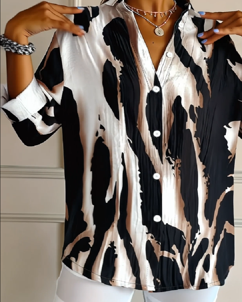 Bluzka Stojący Kołnierz Nieregularny Nadruk