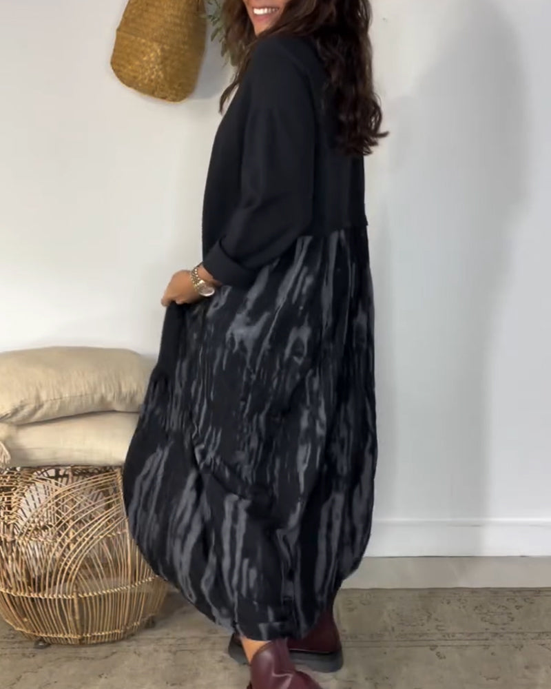 Sukienka Okrągły Dekolt Nieregularny Print Patchworkowy