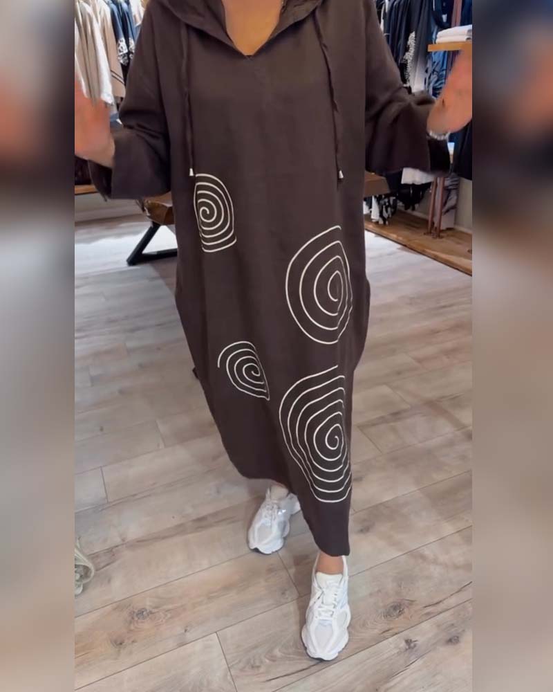 Sukienka Z Kapturem Długi Rękaw Luźna