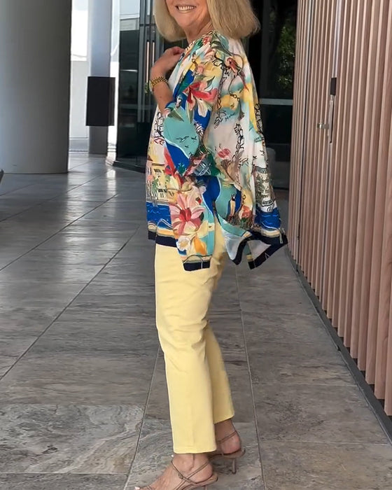 Bluzka Nietoperzowy Rękaw Print