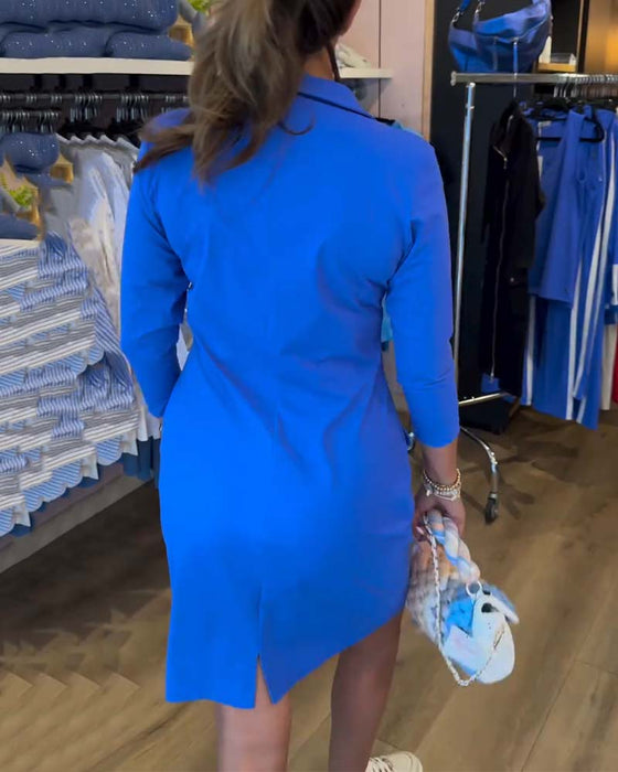 Sukienka Kołnierz Jednokolorowy Zamek Długi Rękaw