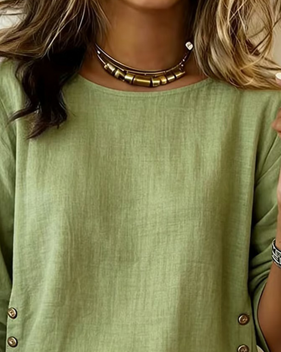 Top Casual Okrągły Dekolt Projekt Guzik