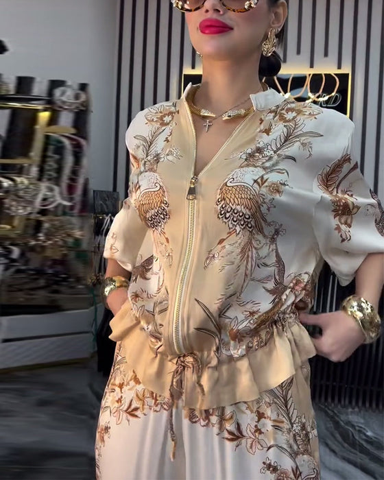 Garnitur o Szerokich Nogawkach Temperament Stójka Zamek Błyskawiczny