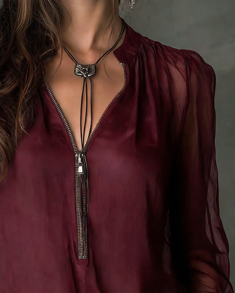 Bluzka Połowa-zamka Siatka Długi-rękaw