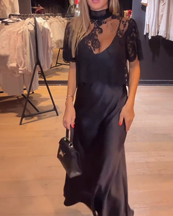 Zestaw Koronkowa I Siateczkowa Bluzka Z Drapowaną Halką Sukienką