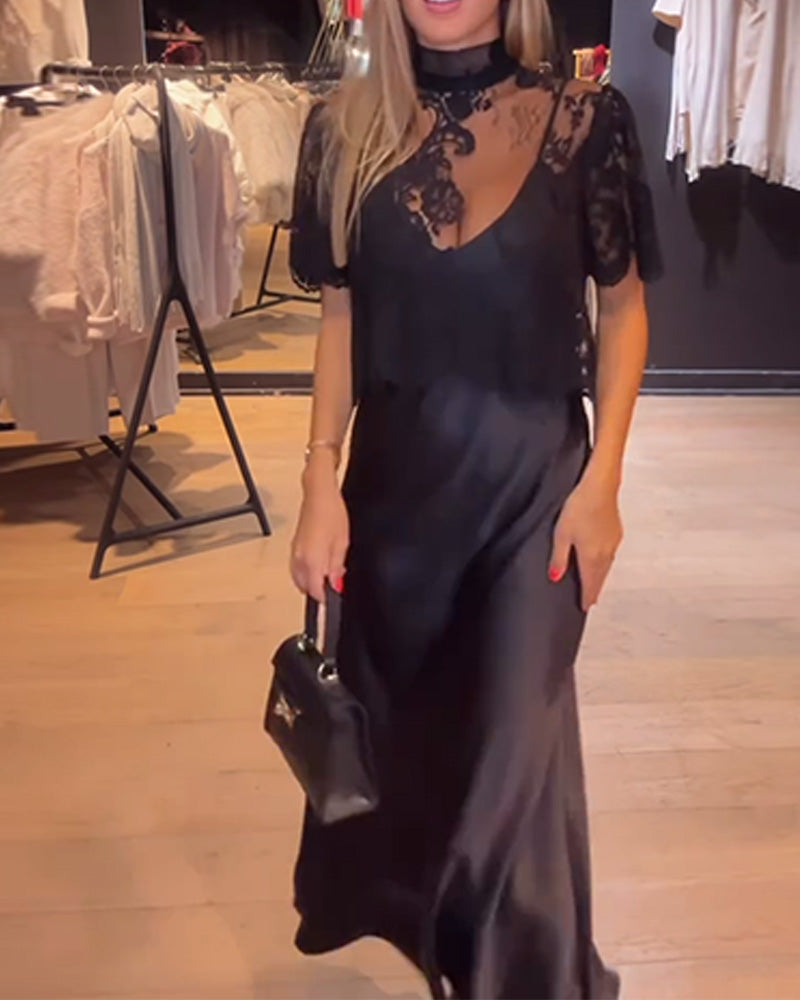 Zestaw Koronkowa I Siateczkowa Bluzka Z Drapowaną Halką Sukienką