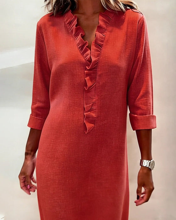 Sukienka Plisowany Dekolt W Serek Jednokolorowa