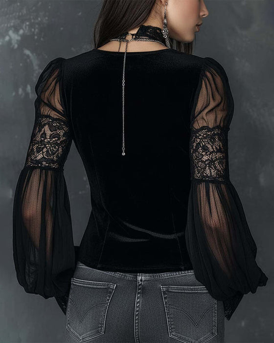 Bluzka Zapięcie V-Dekolt Bufor Rękaw