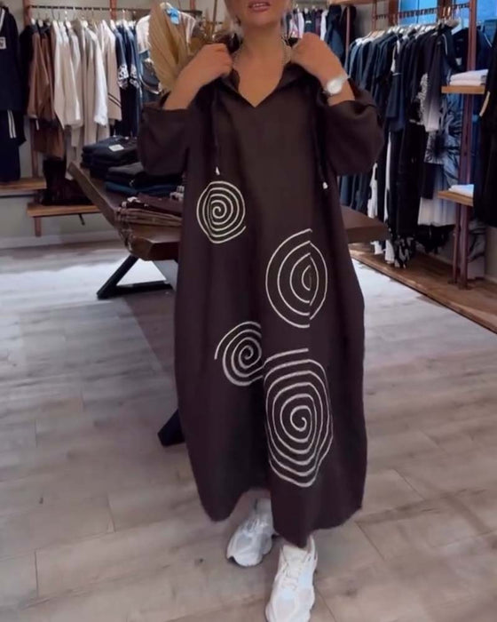 Sukienka Z Kapturem Długi Rękaw Luźna