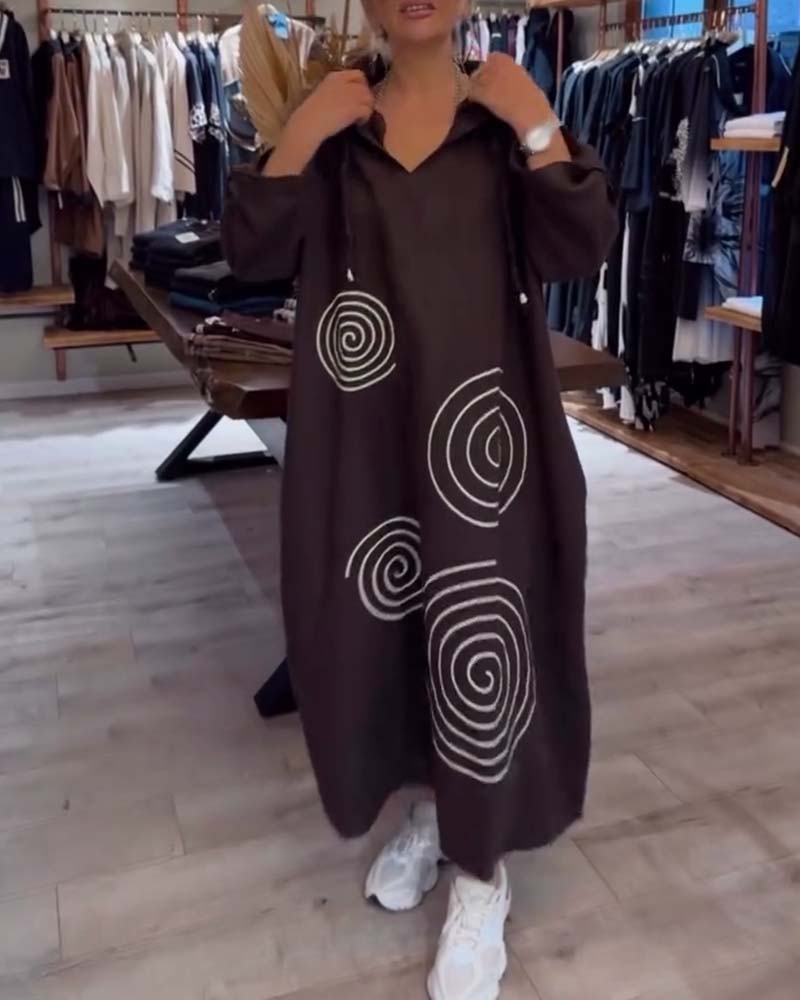 Sukienka Z Kapturem Długi Rękaw Luźna