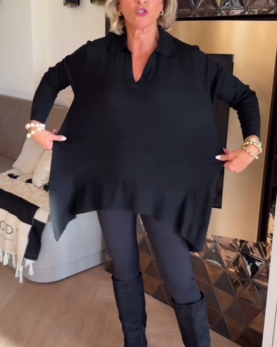 Nierówny Kołnierz Długi Rękaw Top