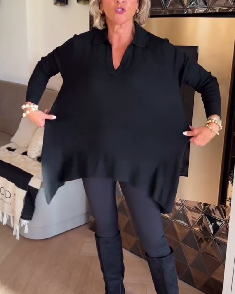 Nierówny Kołnierz Długi Rękaw Top