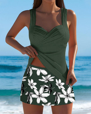 Strój Kąpielowy Top na Ramiączkach Wzór w Paski Boxer