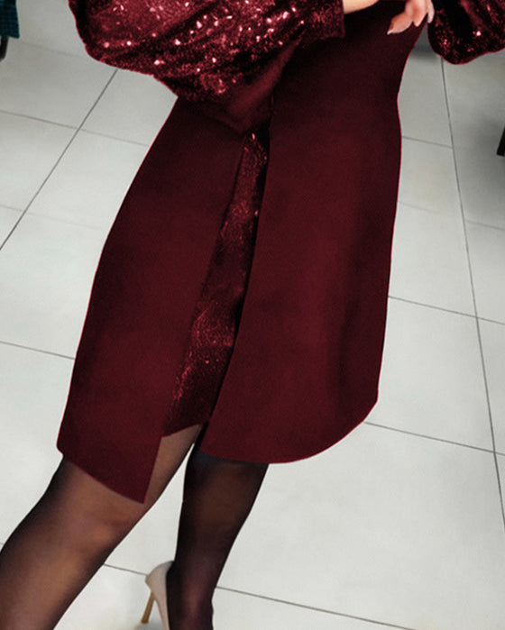 Elegancka Sukienka Z Bufiastymi Rękawami I Detalami Patchwork