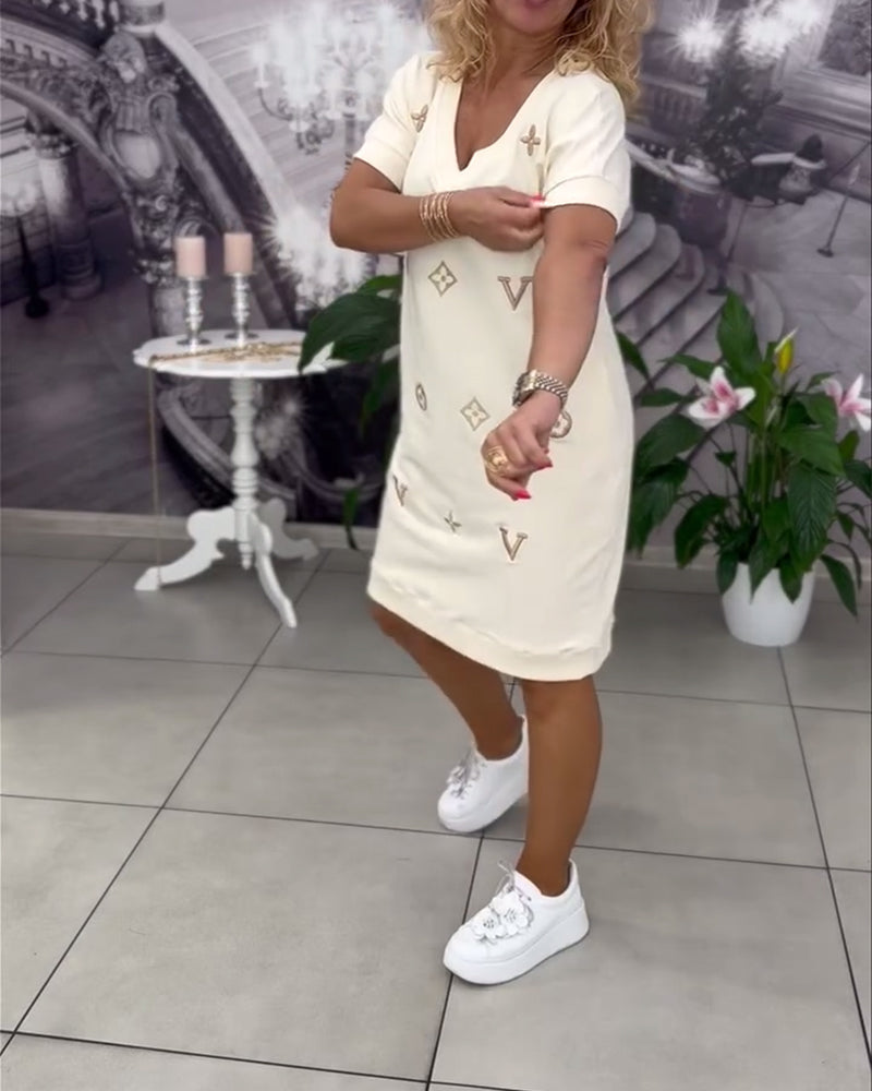 Sukienka Moda Dekolt V Krótki Rękaw
