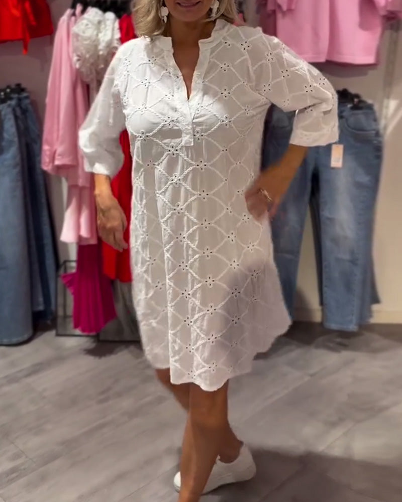 Sukienka Długi Rękaw Ażur Kwiat Luźny