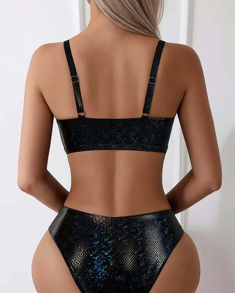 Bikini Wzór Węża Wiązanie Na Piersiach Wysoki Stan Trójkąt