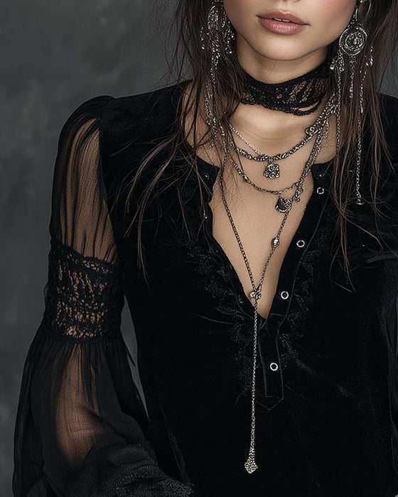 Bluzka Zapięcie V-Dekolt Bufor Rękaw