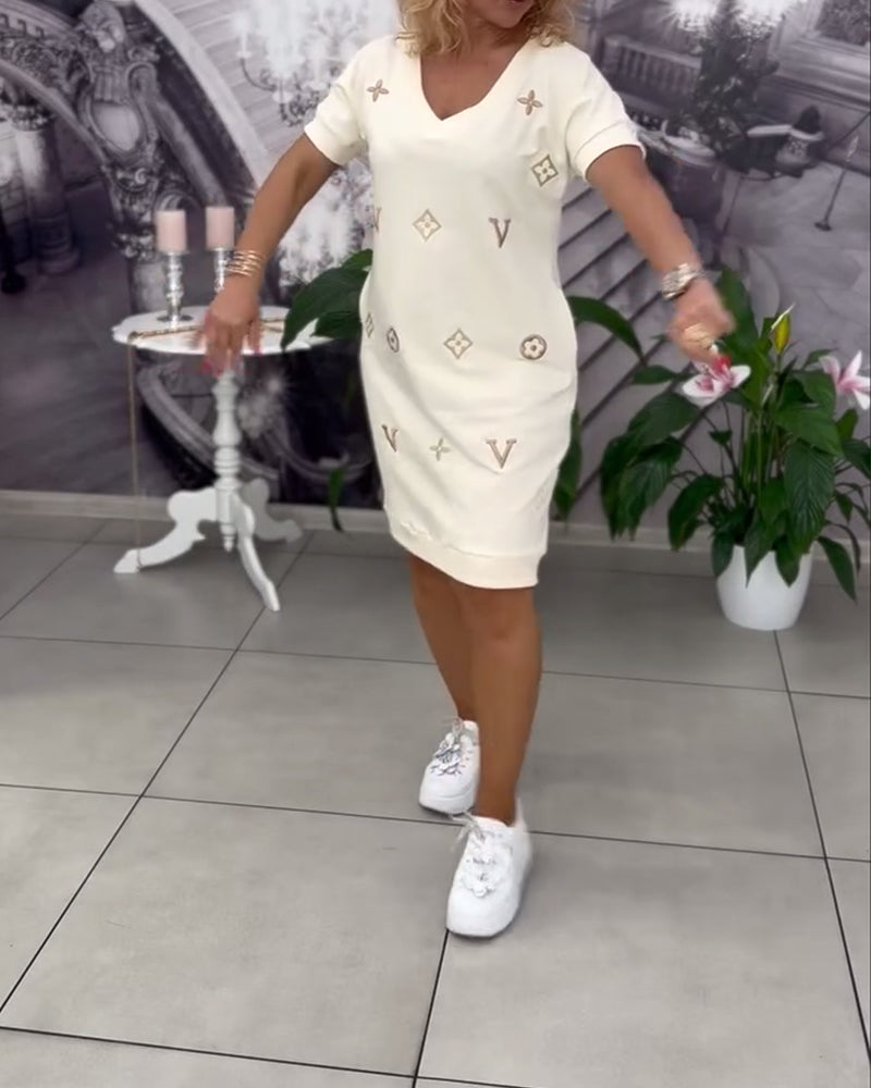 Sukienka Moda Dekolt V Krótki Rękaw