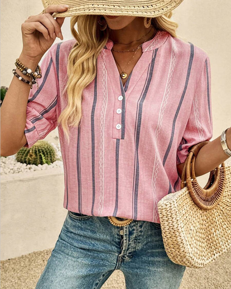 Bluzka Dekolt V Codzienna W Paski