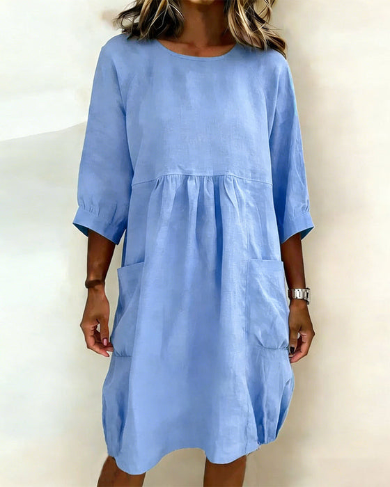 Sukienka Trzy Czwarte Rękaw Luźna