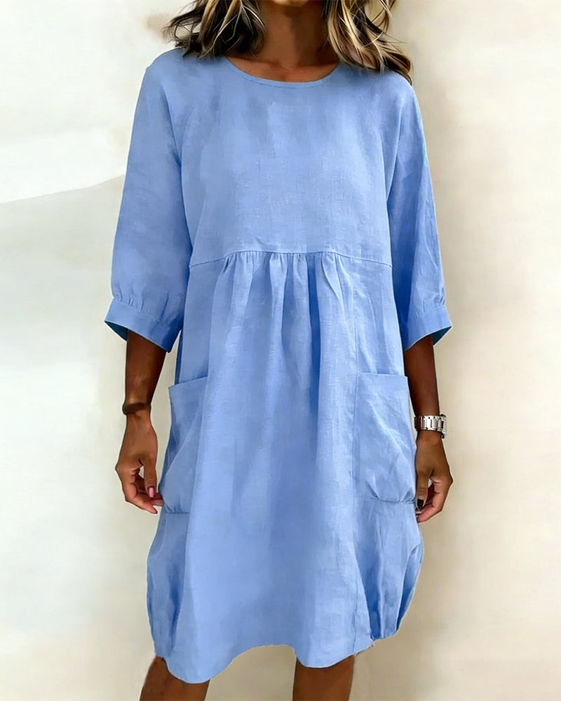 Sukienka Trzy Czwarte Rękaw Luźna