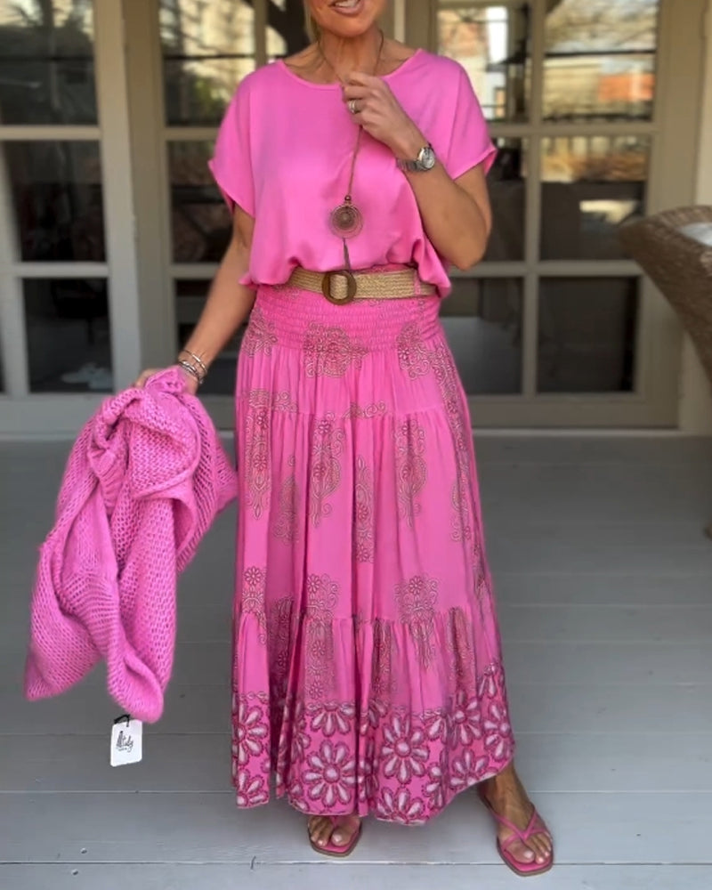 Luźna koszulka w jednolitym kolorze z okrągłym dekoltem