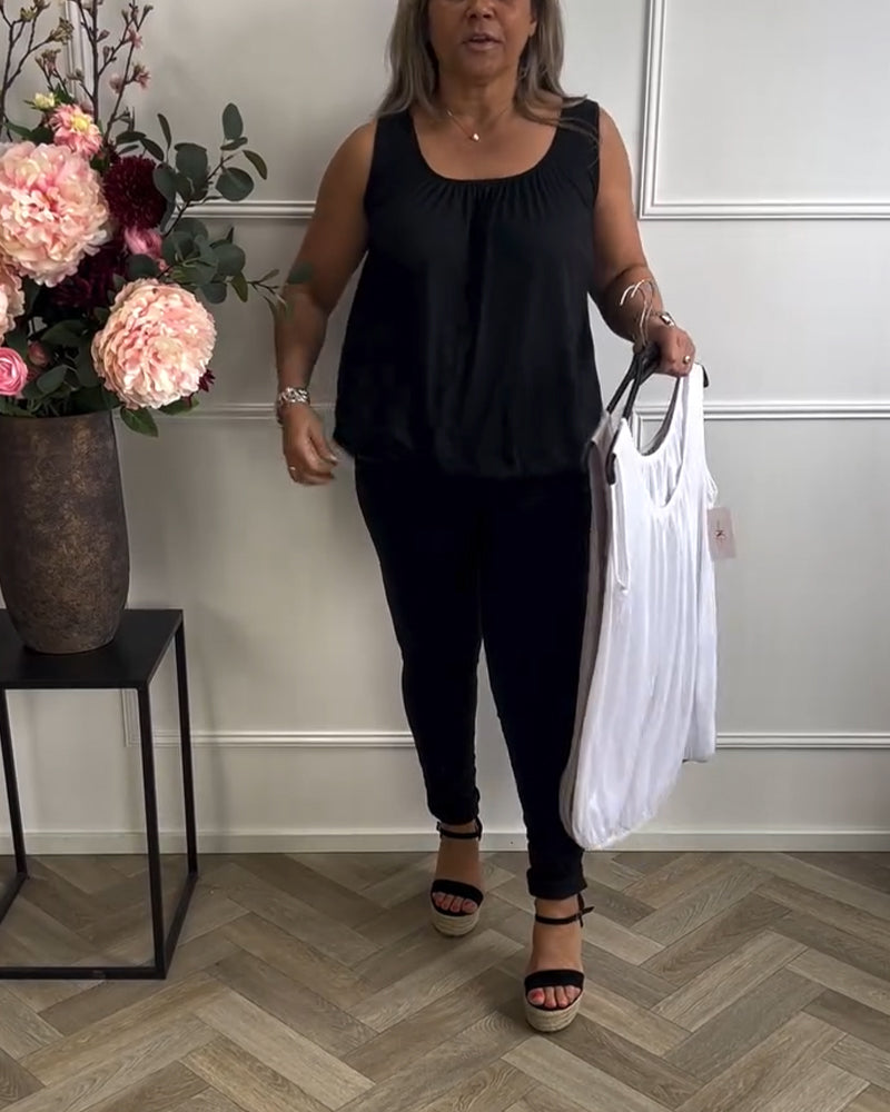 Top Bez Rękawów Jednolity Plisowany