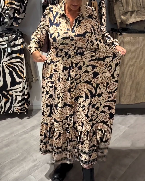 Modna Sukienka Z Kołnierzem I Nadrukiem