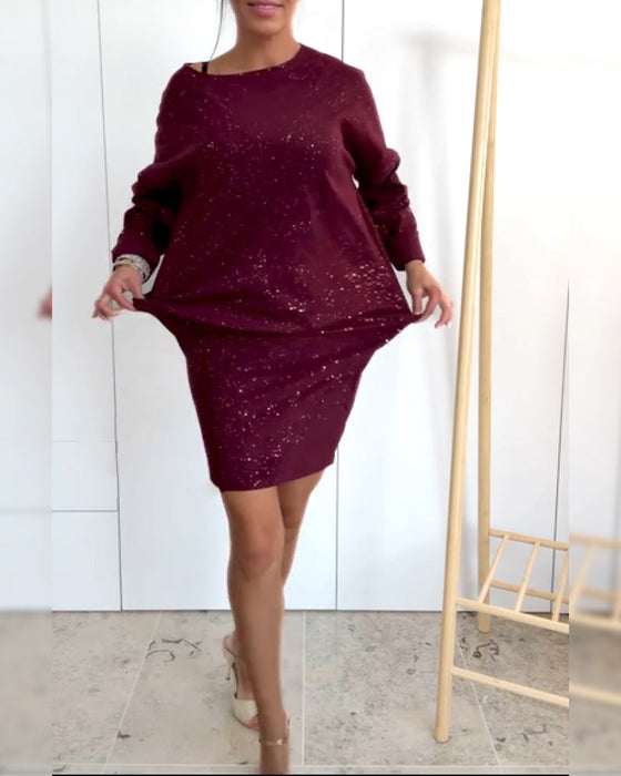 Sukienka Okrągły Dekolt Drobny Brokat Modna