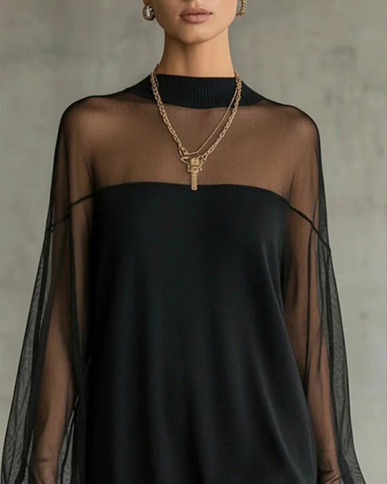 Sukienka Latarenkowy Rękaw Jednokolorowy Patchwork