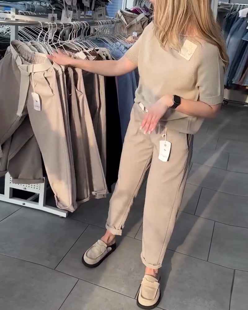 Sweter casualowy, dopasowany, okrągły dekolt, uniwersalny