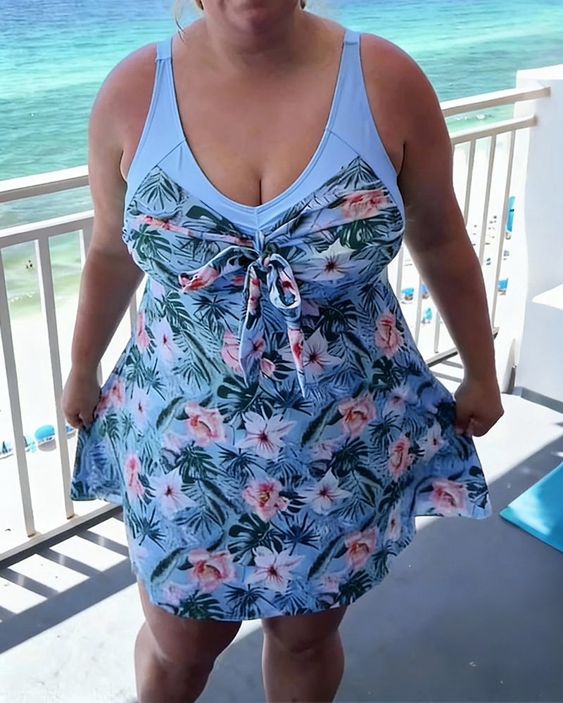 Strój kąpielowy dwuczęściowy, swobodny, z nadrukiem