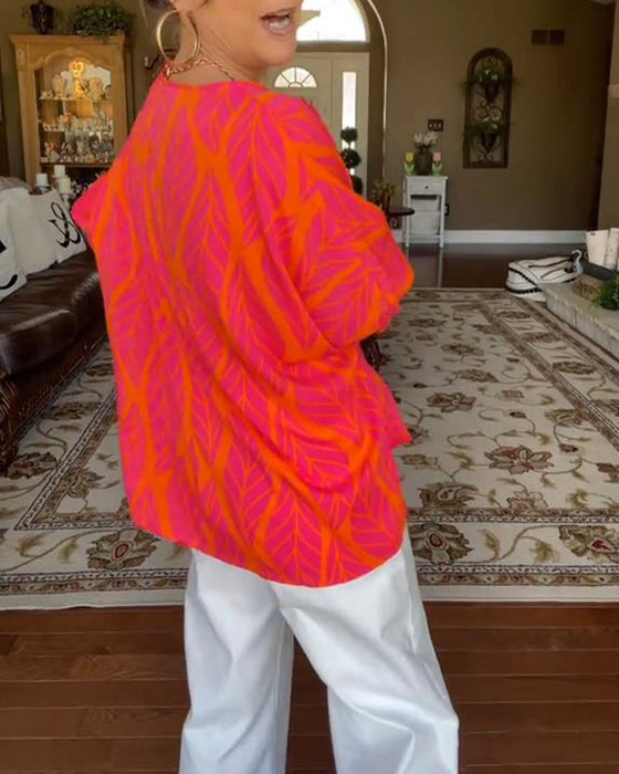 Bluzka Okrągły Dekolt Luźna Z Nadrukiem