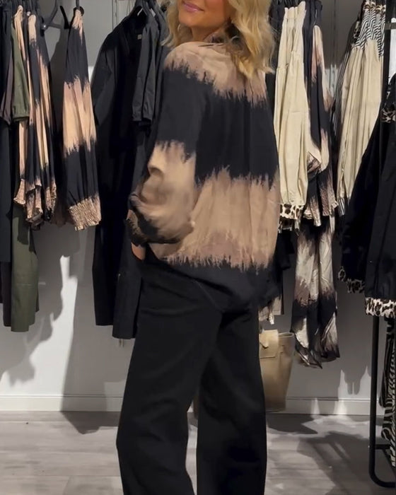 Bluzka vintage z blokami kolorów i dekoltem w serek