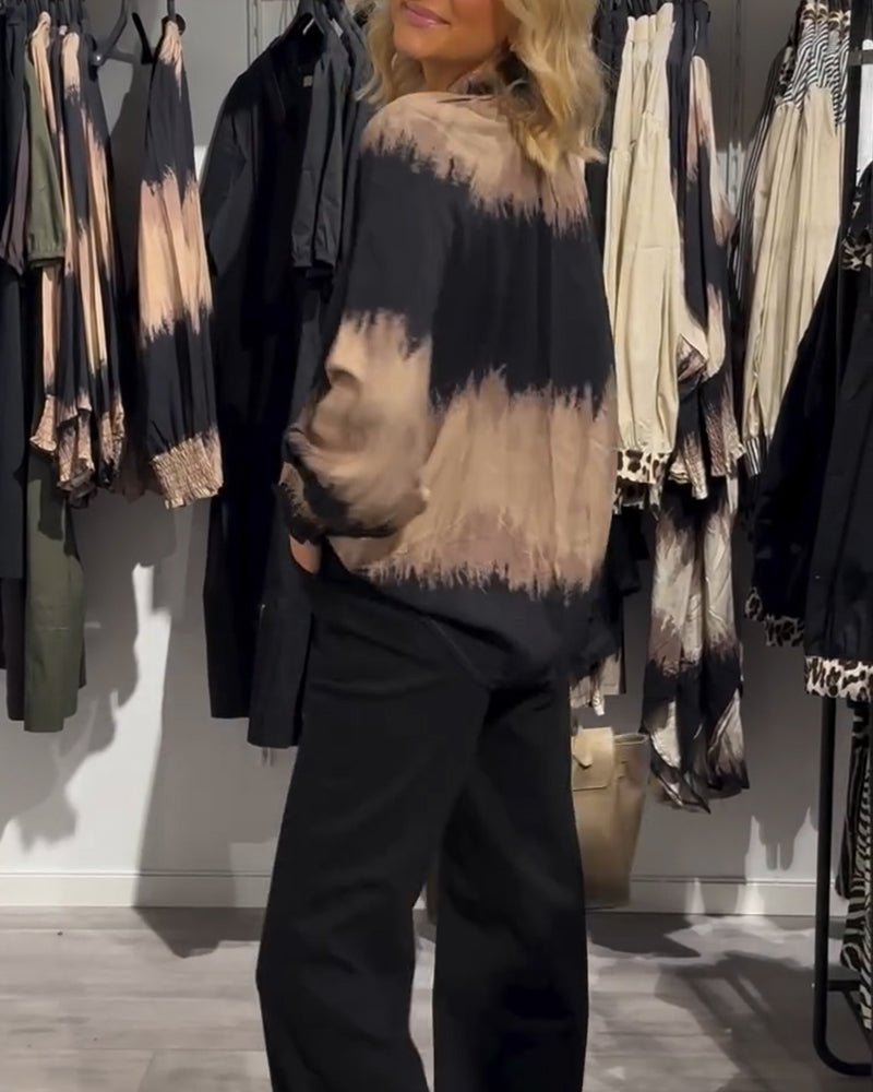 Bluzka vintage z blokami kolorów i dekoltem w serek