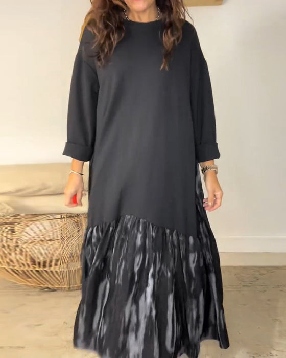 Sukienka Okrągły Dekolt Nieregularny Print Patchworkowy