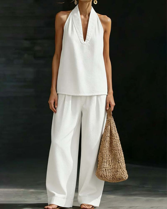 Set Moda Halter Szyja Denim