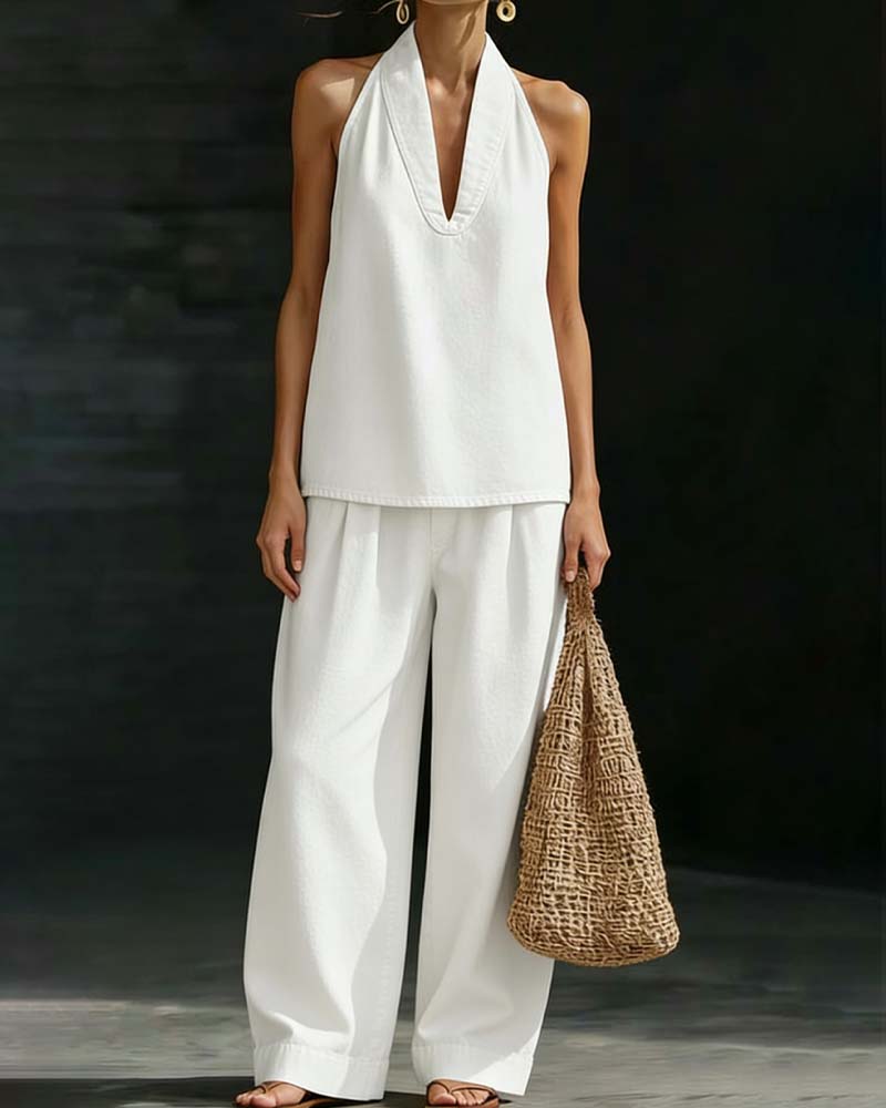 Set Moda Halter Szyja Denim